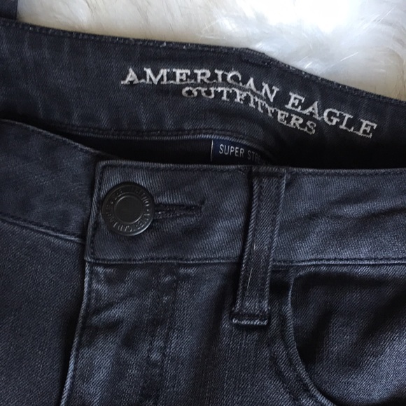 AE DISTRESSED BLACK WASHED OUT JEANS SUPER STRETCH X4 RAW HEM - Picture 12 of 14